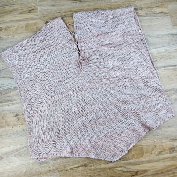 🐞Mauve & White Variegated Soft Knit Poncho Sweater One Size - Picture 3 of 9